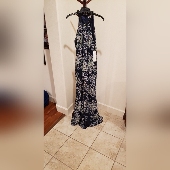 Calvin Klein Dresses & Skirts - Calvin Klein navy floral print maxi dress, halter w/beading, size 10 - NEW